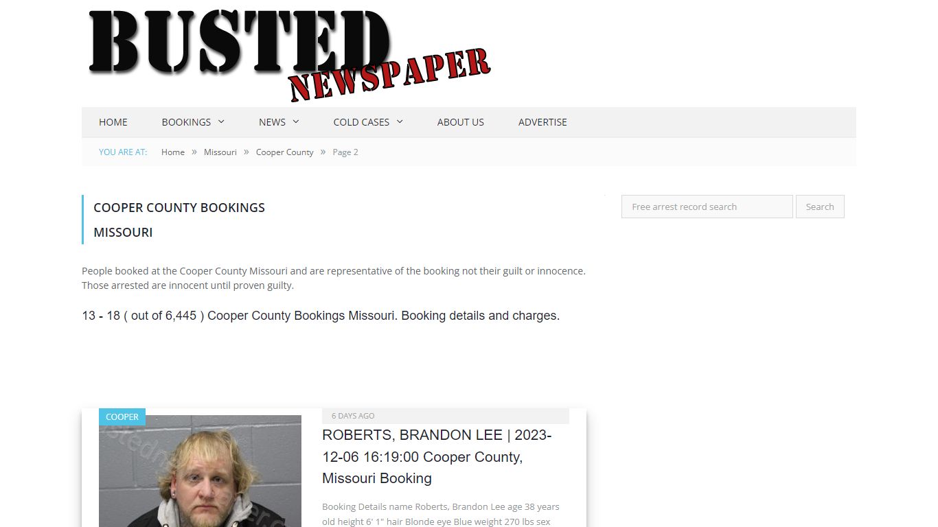 Cooper County, MO Mugshots - page 2 - BUSTED NEWSPAPER